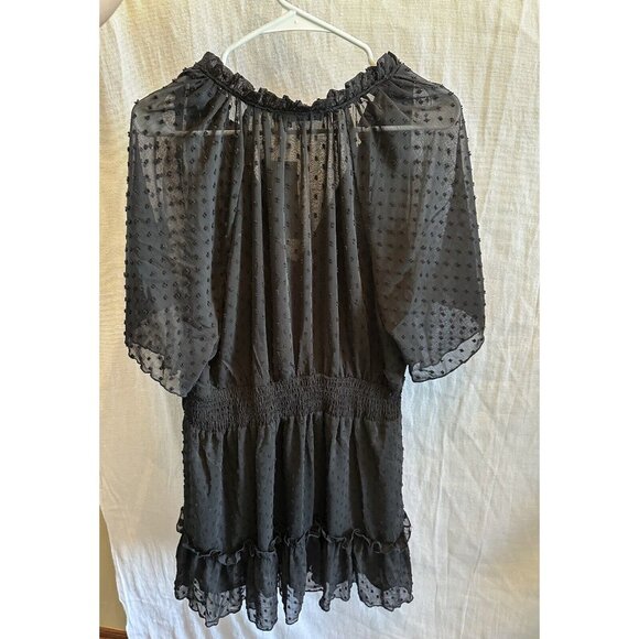 NEW ZARA POLKA DOT MINI DRESS VNeck Ruffle Short Sleeve Sheer Tulle Sz XL Trendy - Picture 4 of 7